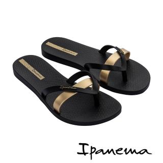 【IPANEMA】多色拼接交叉人字平底拖鞋(黑色)