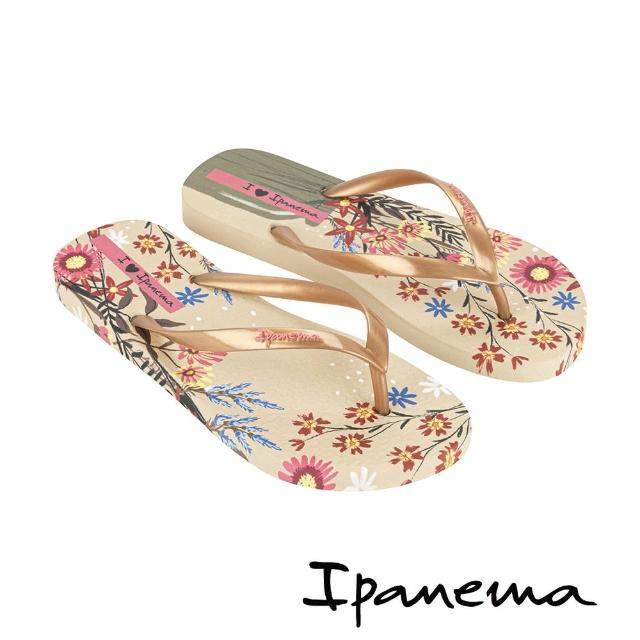 【IPANEMA】花面渡假感人字平底拖鞋(金色)