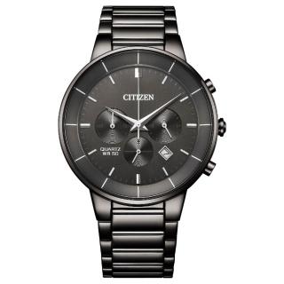 【CITIZEN 星辰】Chronograph系列 時尚簡約 黑鋼三眼計時腕錶/42mm(AN8227-53H)