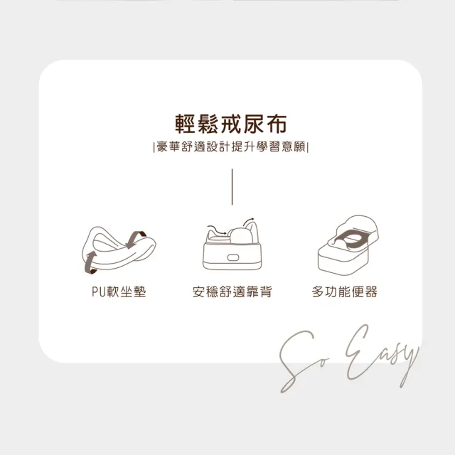 【KU.KU. 酷咕鴨】KUKU PLUS豪華軟墊三合一學習便器馬桶(淺茶棕/曜石灰)