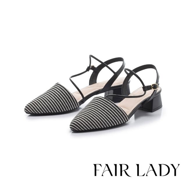 【FAIR LADY】芯太軟 美腳背尖頭低跟涼鞋(黑條紋、403007)