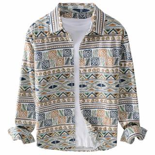 【米蘭精品】現貨+預購 襯衫長袖上衣(休閒復古民族風印花男裝2色74jt40)