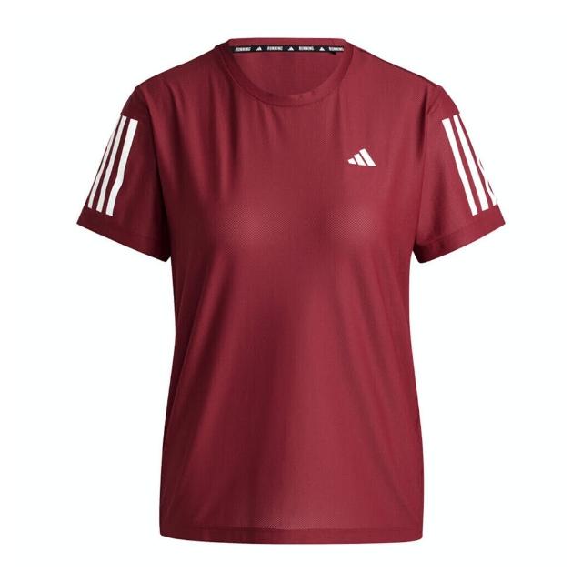 【adidas 愛迪達】OTR B Tee 女 T恤 運動上衣 休閒短袖 慢跑 訓練 酒紅(IV5486)