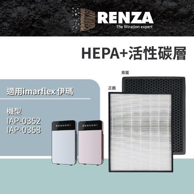 【RENZA】適用 imarflex 伊瑪 IAP-0352 IAP-0358 空氣清淨機(HEPA+活性碳 濾網 濾芯 濾心)