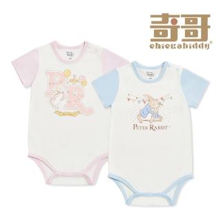 【奇哥】比得兔 嬰幼童裝 生日快樂撞色短袖側開包屁衣/兔裝-冰淇淋紗(6-36個月)