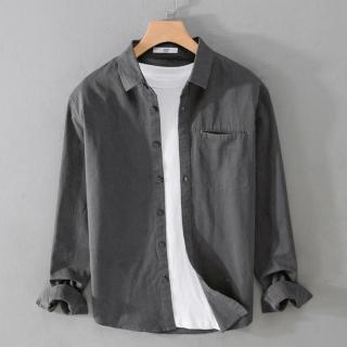 【米蘭精品】現貨+預購 襯衫長袖上衣(簡約工裝素色純棉男裝3色74jt5)