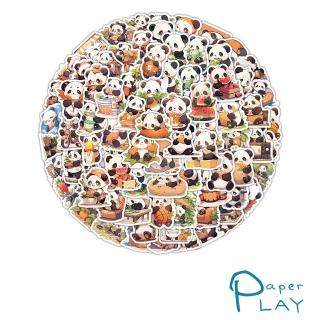 【Paper Play】創意多用途防水貼紙-可愛卡通大熊貓日常 100枚入(防水貼紙 行李箱貼紙 手機貼紙 水壺貼紙)