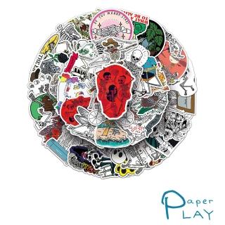【Paper Play】創意多用途防水貼紙-藝術風骷髏塗鴉 50枚入(防水貼紙 行李箱貼紙 手機貼紙 水壺貼紙)