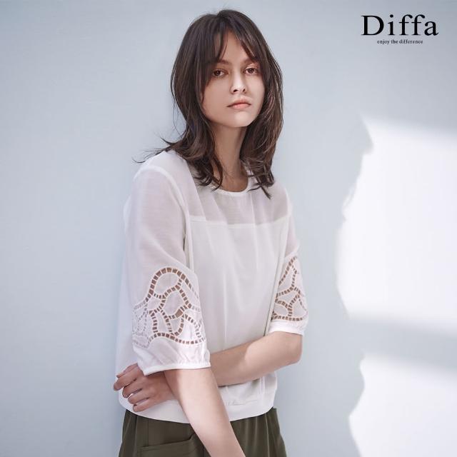 【Diffa】袖子過橋繡異素材拼接針織衫-女