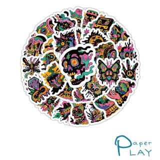 【Paper Play】創意多用途防水貼紙-彩色恐怖插畫 55枚入(防水貼紙 行李箱貼紙 手機貼紙 水壺貼紙)