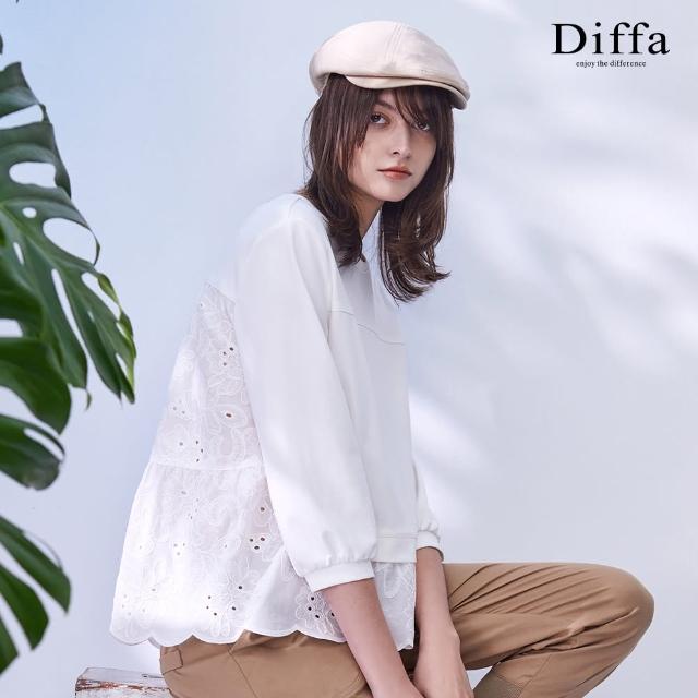 【Diffa】典雅知性異素材拼接設計上衣-女