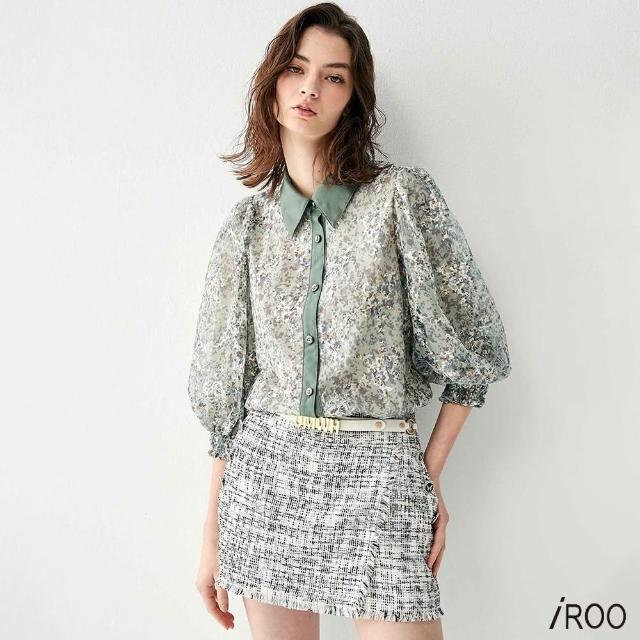 【iROO】網紗迷彩印花上衣