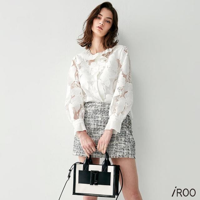 【iROO】網紗貼布刺繡上衣