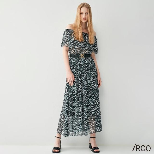 【iROO】綠光森林印花長洋裝
