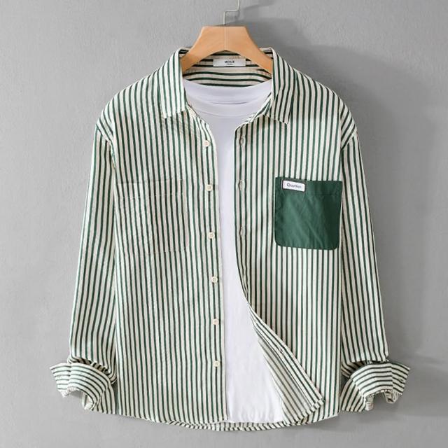 【米蘭精品】現貨+預購 襯衫長袖上衣(休閒寬鬆條紋拼色男裝3色74jt30)
