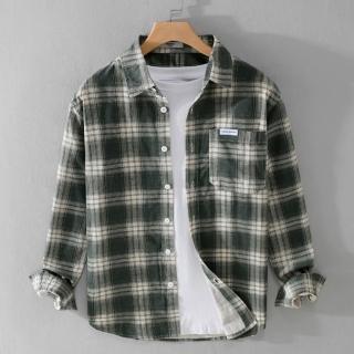 【米蘭精品】現貨+預購 襯衫長袖上衣(潮流簡約格子純棉男裝3色74jt31)