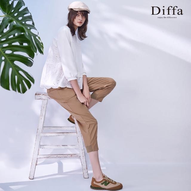 【Diffa】貼袋褲口車褶鬆緊腰長褲-女