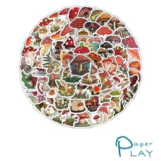 【Paper Play】創意多用途防水貼紙-可愛卡通童話蘑菇 100枚入(防水貼紙 行李箱貼紙 手機貼紙 水壺貼紙)