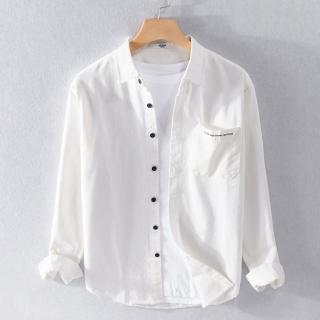【米蘭精品】現貨+預購 襯衫長袖上衣(簡約日系素色純棉男裝3色74jt43)
