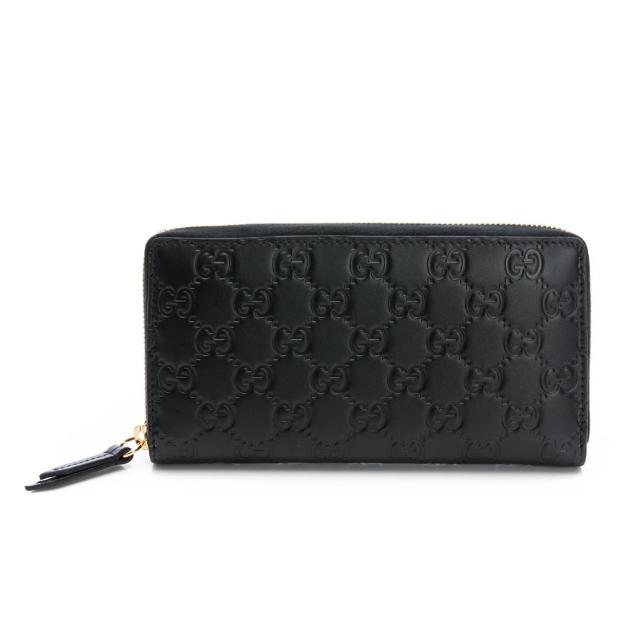 【GUCCI 古馳】經典GG LOGO壓紋長夾(黑)