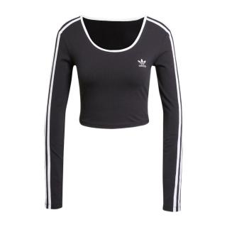 【adidas 愛迪達】3S LS CROP 女 短版 長袖上衣 休閒上衣 舒適 合身 低圓領 黑白(JD4624)