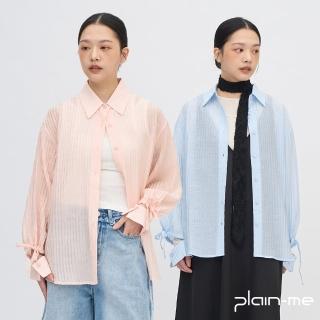 【plain-me】SAAKO 條紋皺紗襯衫 SAA3314-251(粉膚色 白 棕 寶寶藍 女襯衫 襯衫 長袖外搭 透膚)