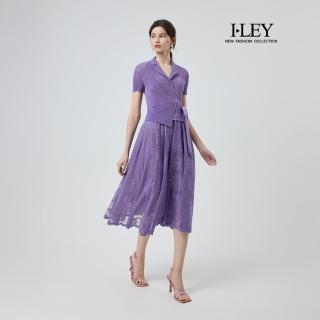 【ILEY 伊蕾】綁帶壓褶蕾絲網紗洋裝(紫；M-2L；1252567102)