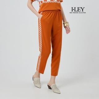【ILEY 伊蕾】棋盤格拼接彈性窄管褲(磚；M-2L；1252366314)