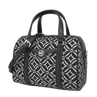 【Michael Kors】TRAVEL系列 防刮皮革 銀字LOGO 斜揹包 波士頓包 醫生包(黑銀/迷你款)