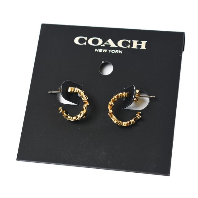 【COACH】Script 草寫LOGO圈型針式耳環-金色