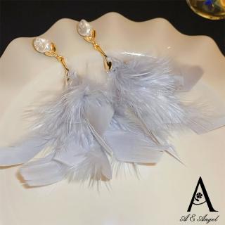 【ANGEL】仙氣羽毛珍珠大方無耳洞耳夾耳環(2色可選)