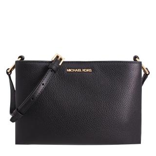 【Michael Kors】TRISHA系列 荔枝紋皮革 三層 斜揹包(經典黑)