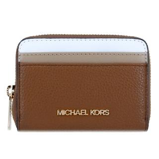 【Michael Kors】JET SET TRAVEL系列 防刮拚色皮革 金字LOGO 零錢包(咖啡色)