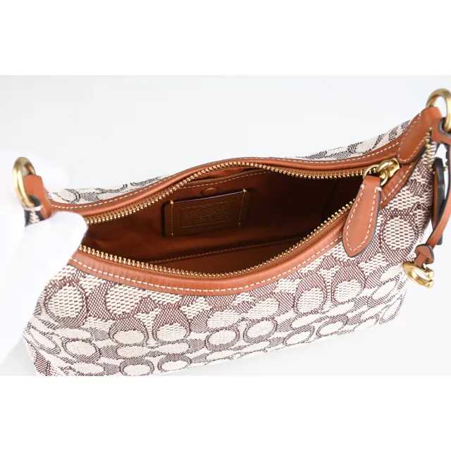 【COACH】COACH JULIET 25經典C字緹花布拼接皮革手提單肩斜背包(米白x棕)