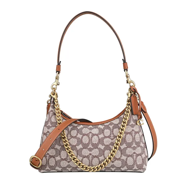 【COACH】COACH JULIET 25經典C字緹花布拼接皮革手提單肩斜背包(米白x棕)
