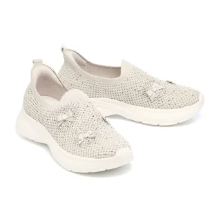 【MELROSE】美樂斯 奢華閃鑽蝴蝶結飛織布厚底休閒鞋(灰)