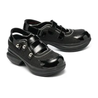 【MISS 21】冷酷Y3K球場風圓釦異材質多條帶大頭厚底休閒鞋(黑)