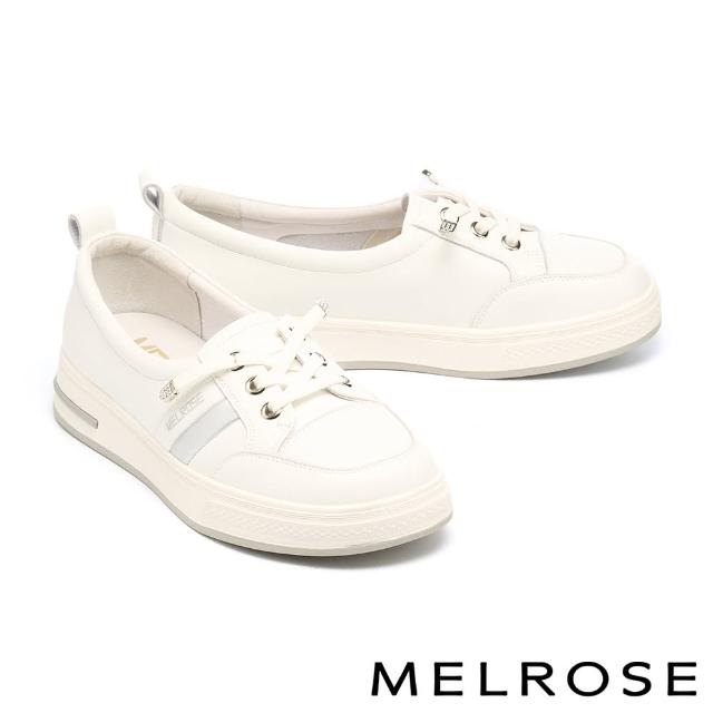 【MELROSE】美樂斯 簡約率性 LOGO 牛皮懶人QQ厚底休閒鞋(白)