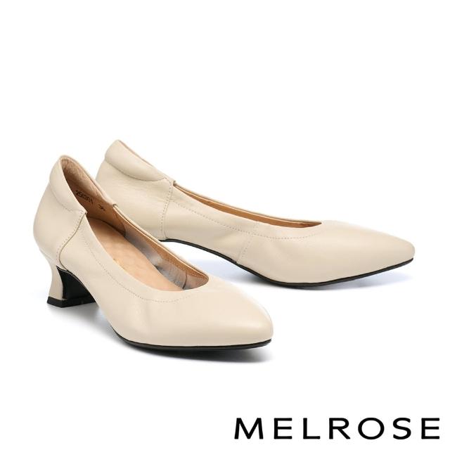 【MELROSE】美樂斯 內斂素雅柔軟全真皮尖頭高跟鞋(米白)