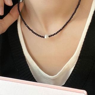 【LEESA】小禮物\項鍊\女生項鍊\925\純銀項鍊\個性項鍊\鎖骨鍊\黑瑪瑙\手鍊女\手飾\小眾設計\
