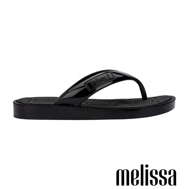 【Melissa】夾腳LOGO格紋底拖鞋(黑色)