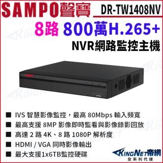 【KINGNET】DR-TW1408NV 800萬 8路 H.265 4K NVR 錄影主機 聲音1入2出(SAMPO 聲寶 監控大廠)