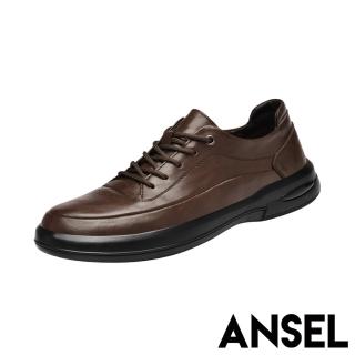 【ANSEL】真皮運動鞋 厚底運動鞋/真皮典雅車線繫帶厚底休閒運動鞋-男鞋(棕)