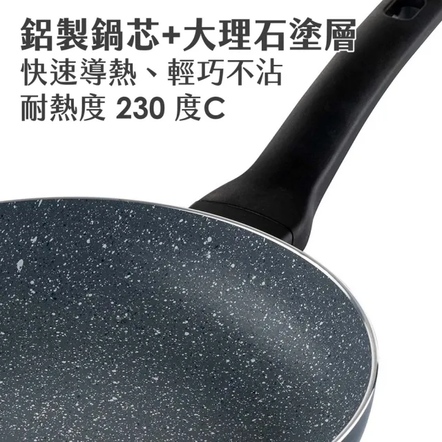 【MUHLER】歐洲 Nia大理石不沾炒鍋  灰藍30cm / 平煎鍋 不沾鍋