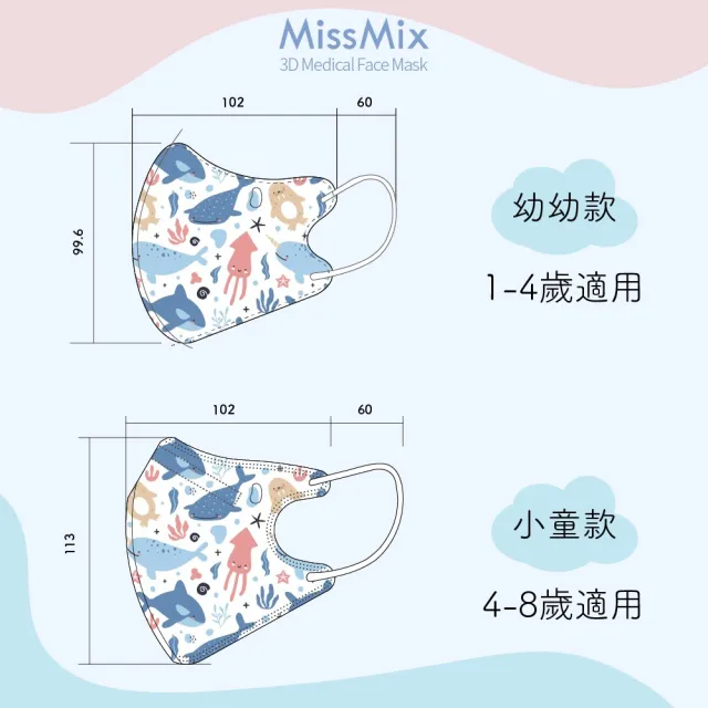 【MissMix】萌娃立體醫用口罩 30片/盒(幼幼/小童1-8歲-多款圖案可選)