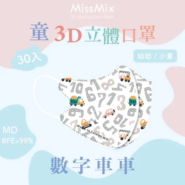 【MissMix】萌娃立體醫用口罩 30片/盒(幼幼/小童1-8歲-多款圖案可選)