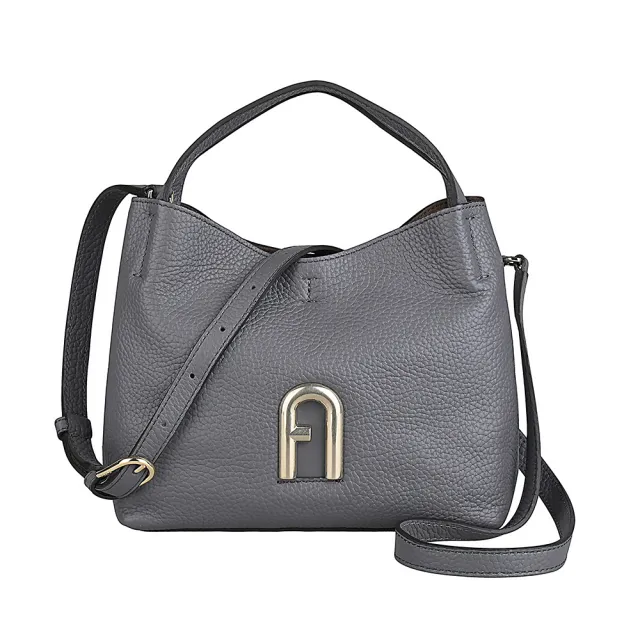 【FURLA 芙拉】FURLA Primula LOGO釦式荔枝小牛皮手提斜背流浪包(迷你/土壤灰)