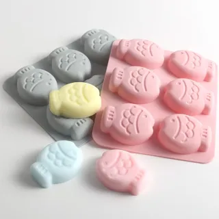 【嫩粉魚】矽膠6連鯛魚燒模具(製冰盒 造型冰塊 冰塊模具 巧克力模 餅乾模具 肥皂模具 蛋糕模具 烤盤)