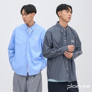 【plain-me】男女款 日常條紋襯衫 OPM3311-251(藍 星夜灰 長袖 襯衫 休閒上衣)