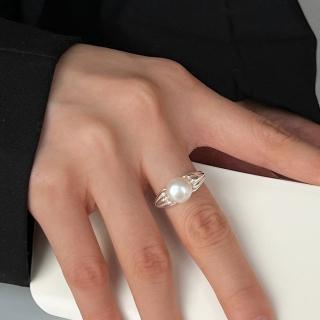 【LEESA】生日禮物\戒指女\925\純銀戒指\簡約ins風\珍珠戒指\銀戒指\情侶戒指\可調式\開口戒指\